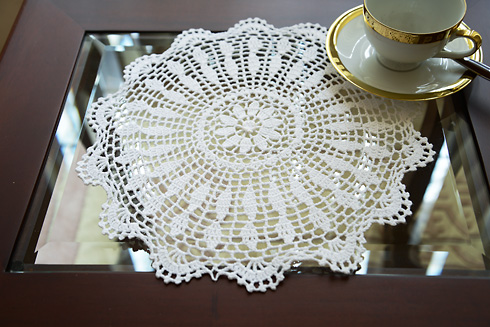 Round Crochet Placemat. 14" Round. White. Cotton. 2 pieces.